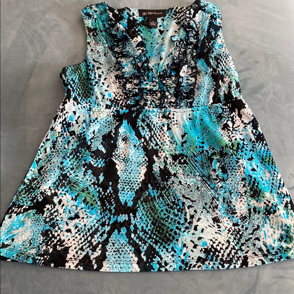 INC International Concepts Teal and Black Sleeveless Top SP